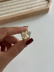 14K Xuping Seri Taşlı Kalp Detay Halka Küpe 2