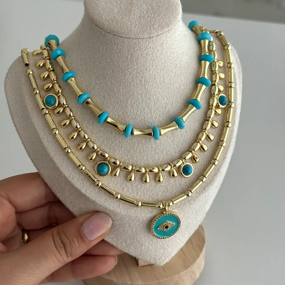 Firuze Taşlı Damla Sallantılı Kolye 3