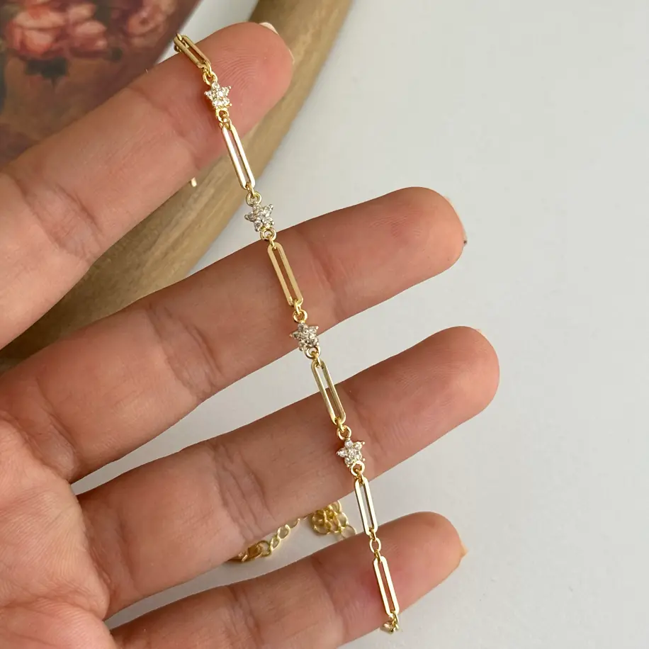 14K Altın Kaplama Mini Ataçta Yıldız Bileklik