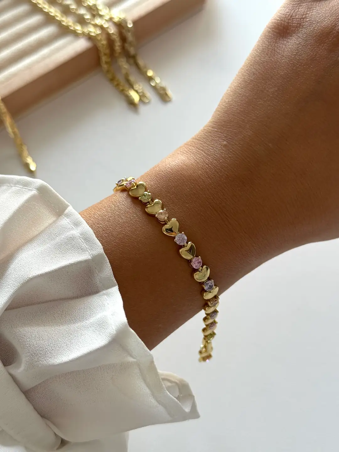 14K Xuping Seri Renkli Taşlı Kalp Bileklik