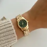 Çelik Kordonlu Yeşil Kadranlı Gold Saat 2