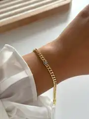 14K Altın Kaplama Gurmet Zincirli Nazar Bileklik  1