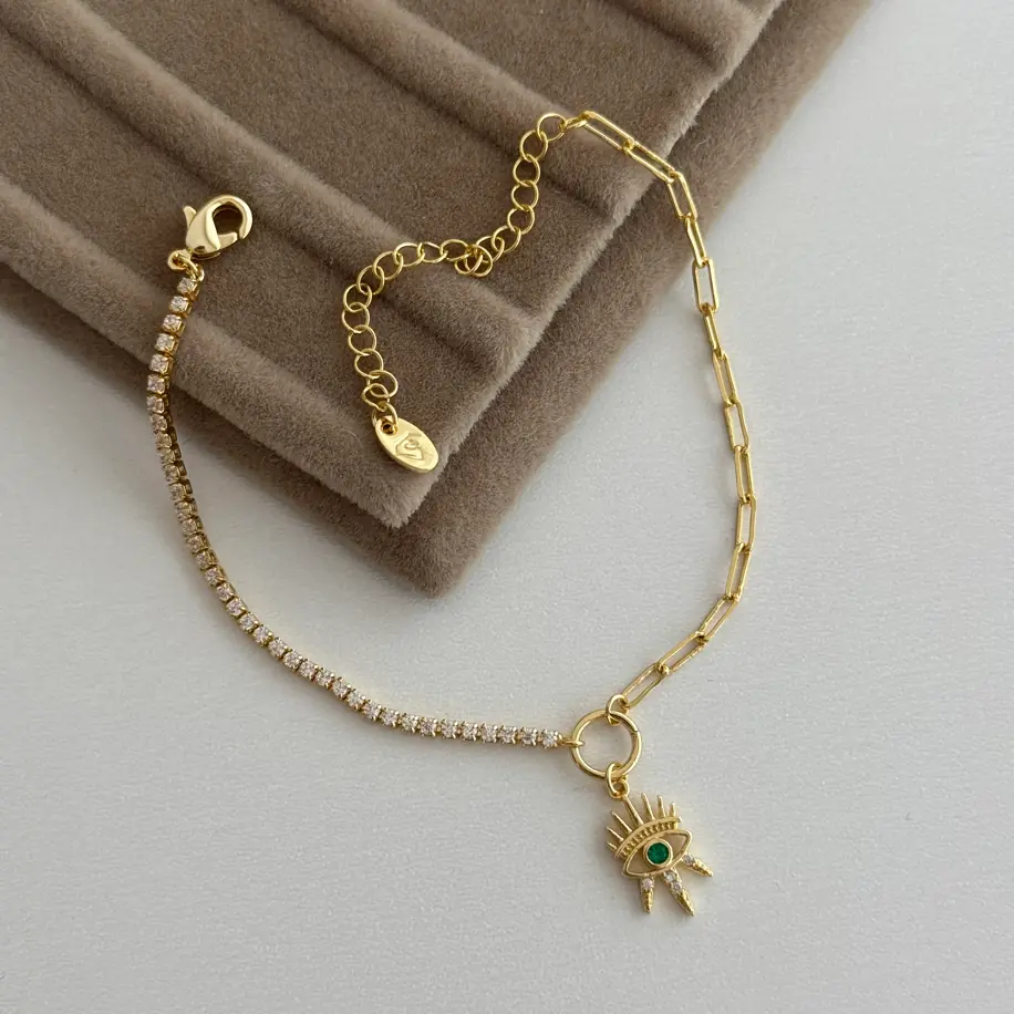 14K Altın Kaplama Göz Charm Bileklik