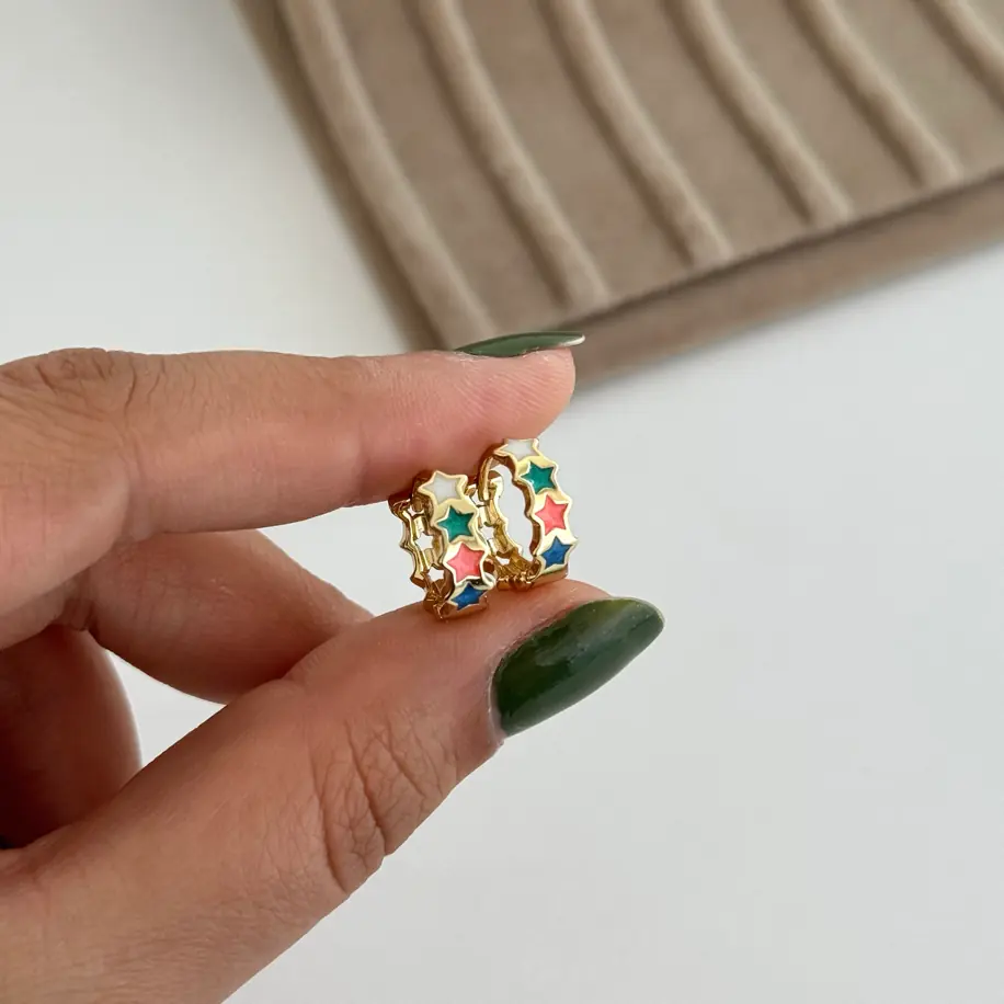 14K Xuping Seri Renkli Yıldız Halka Küpe
