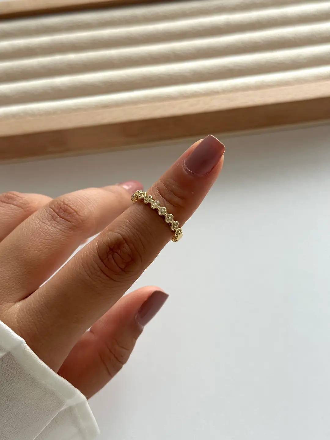 14K Altın Kaplama Alttan Ayarlanabilir Minimal Yonca Yüzük