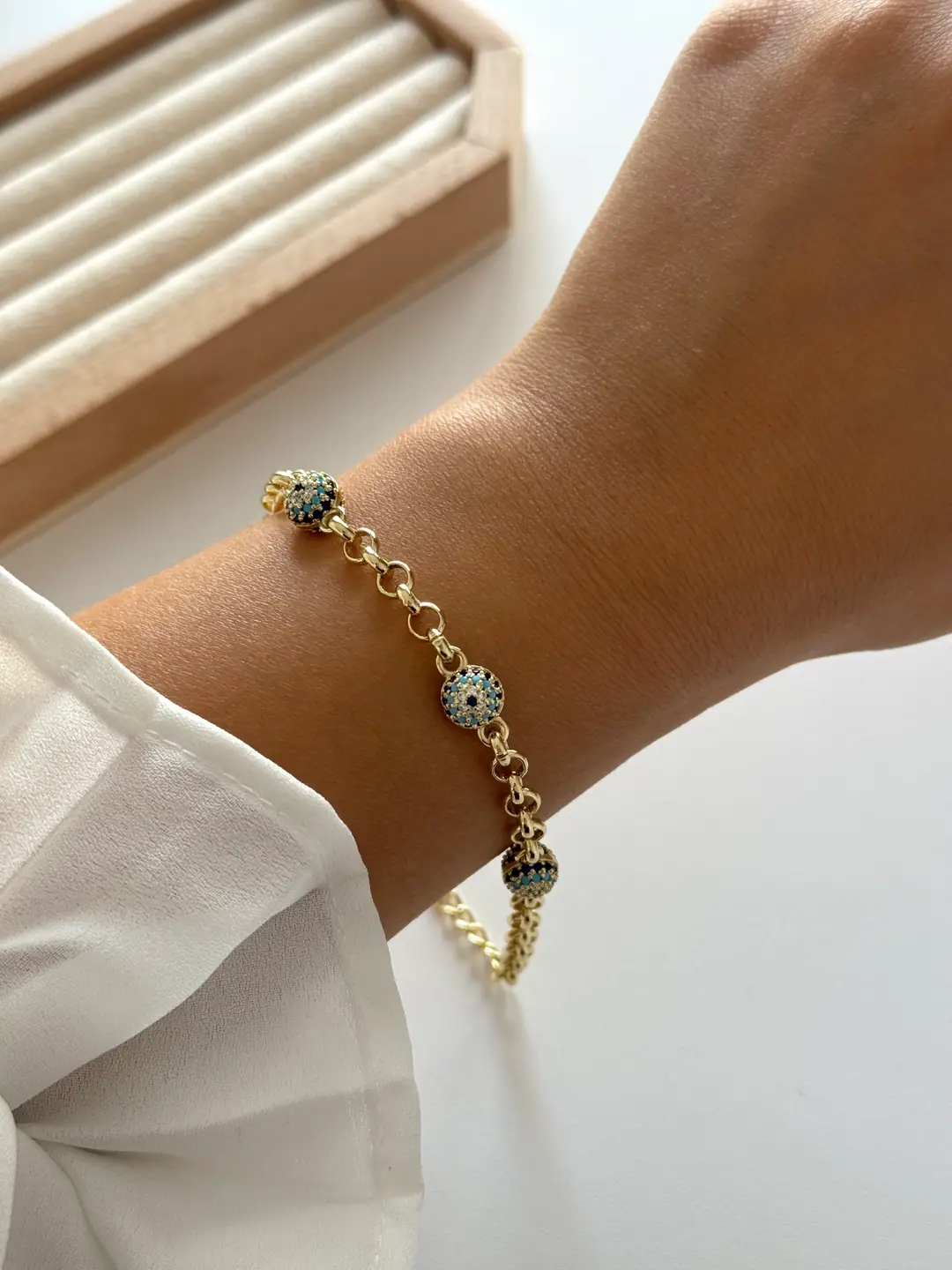 14k xuping seri minimal nazarlı bileklik 
