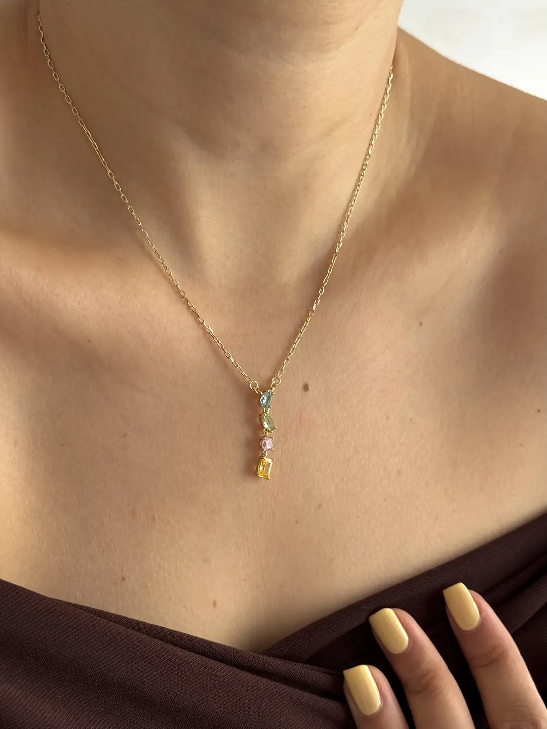 14K Xuping Seri Minimal Renkli Taşlı Kolye
