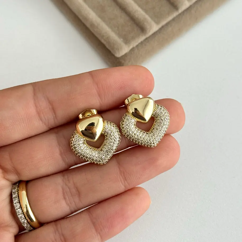 14K Xuping Seri Gömme Taş Kalp Küpe