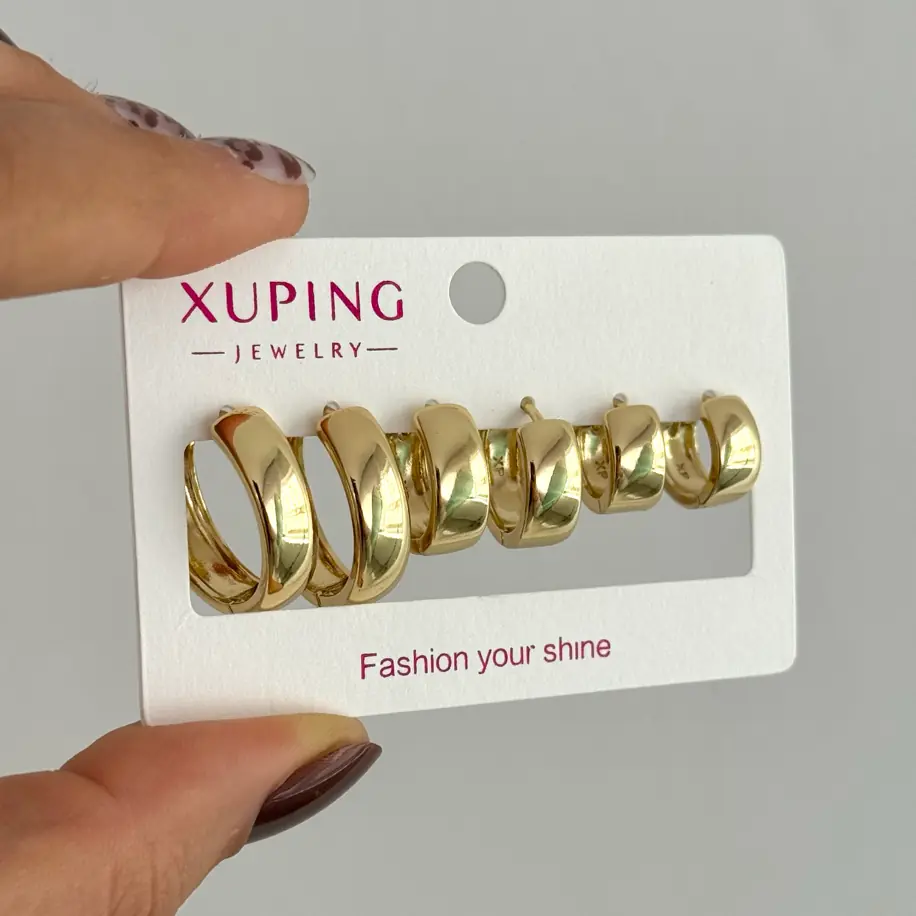 14K Xuping 3 Çift Küpe Seti