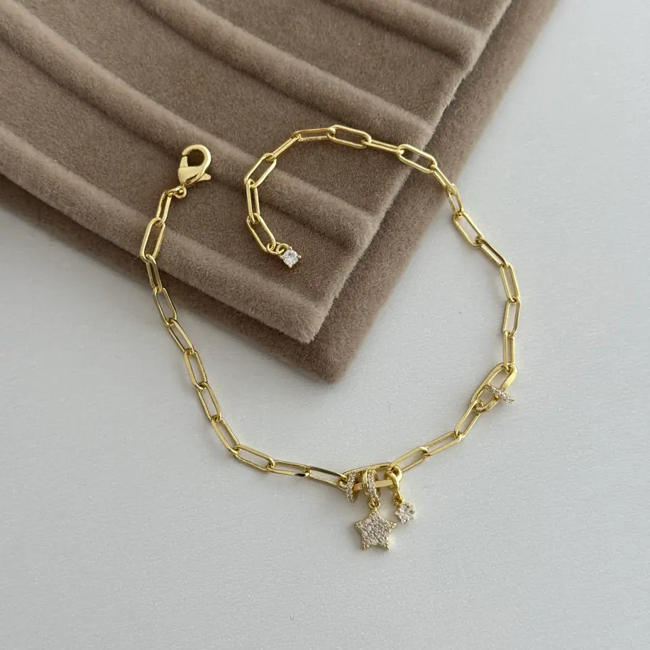 14K Altın Kaplama Yıldız Charm Bileklik