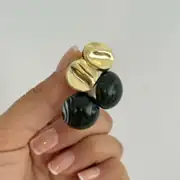 Altın Kaplama  Koyu Yeşil Küpe 1