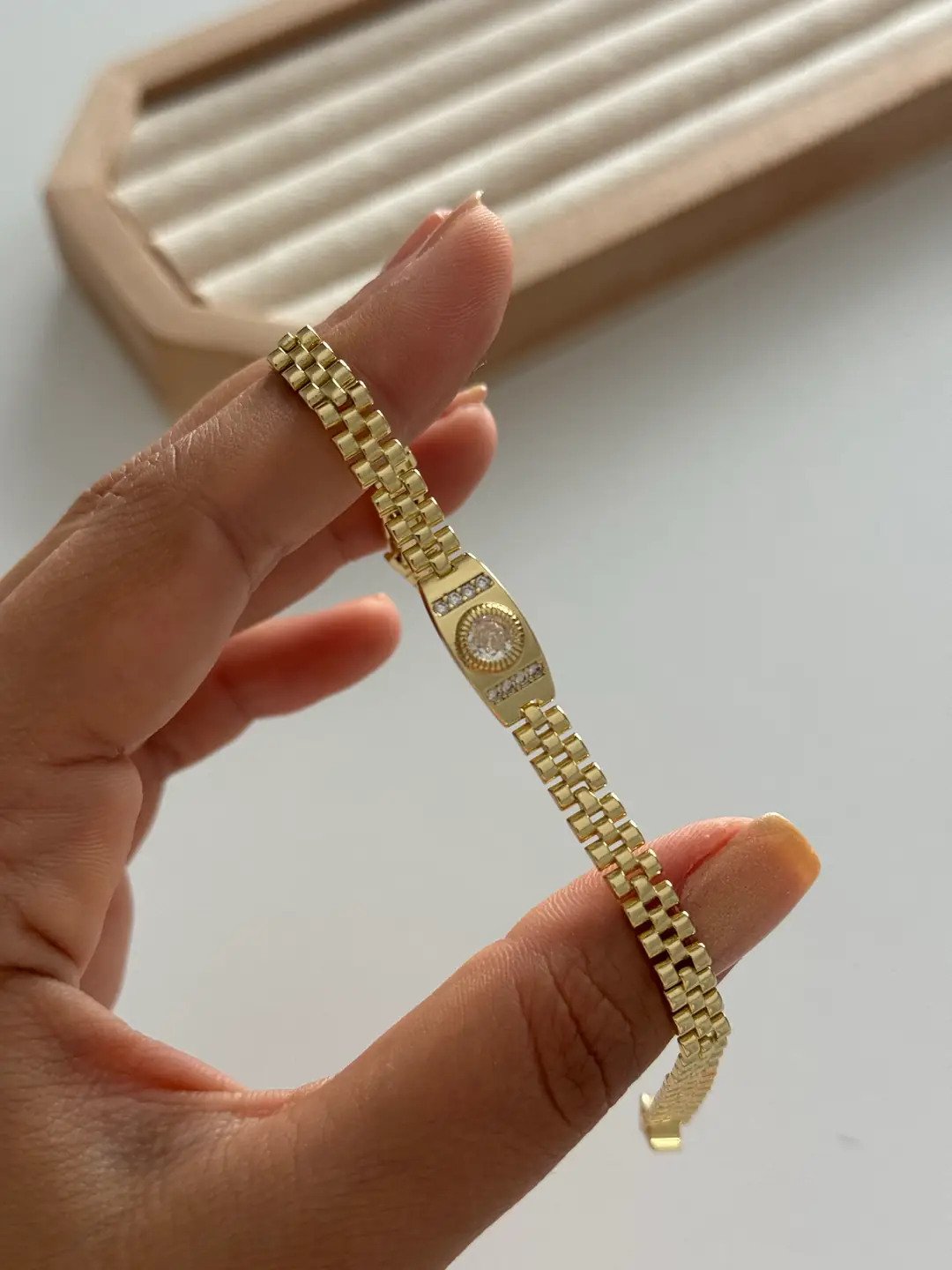 14k altın kaplama kristal taşlı vintage bileklik 