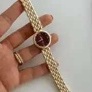 Çelik Kordonlu Bordo Kadranlı Gold Saat 1