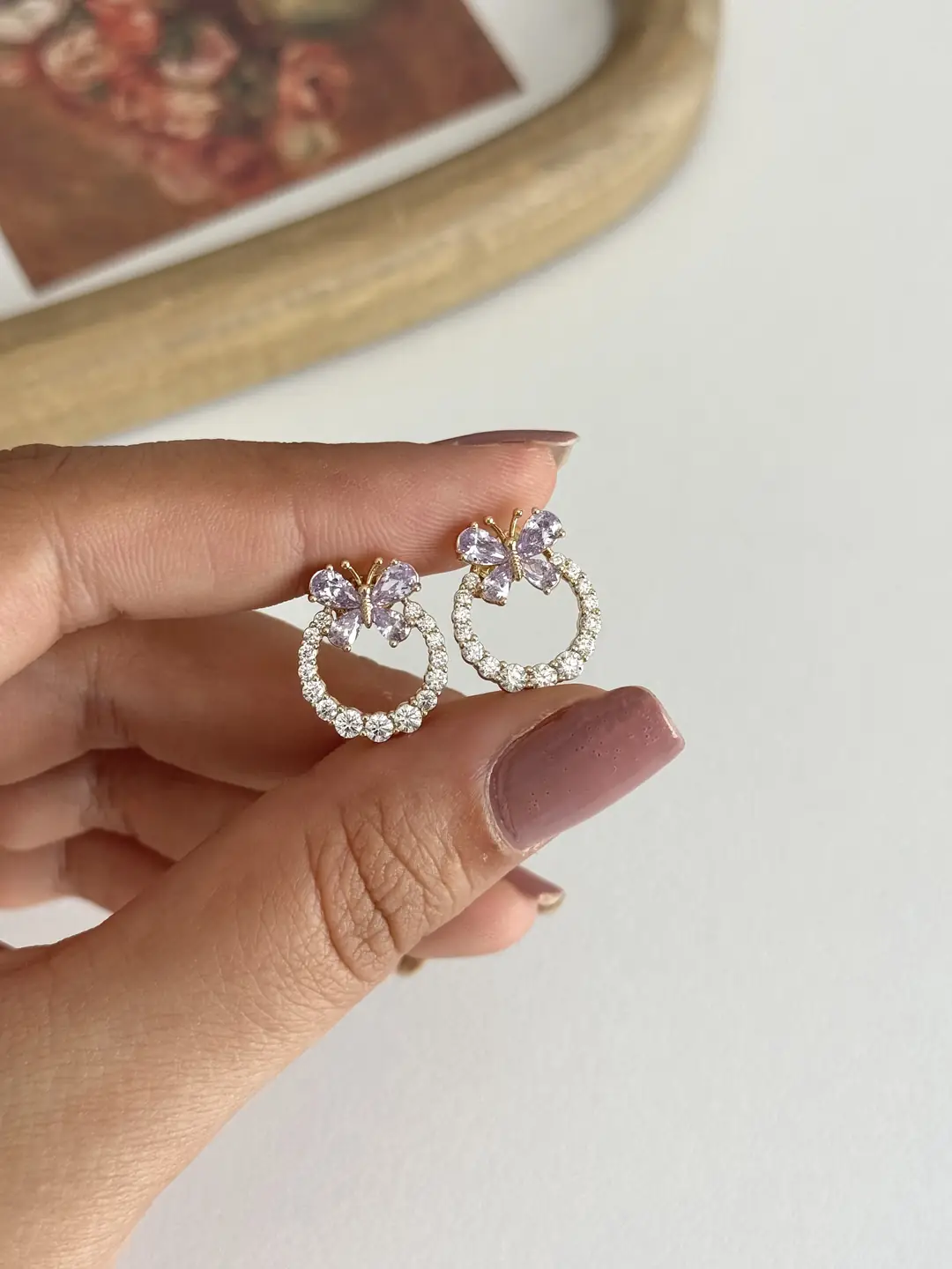 14K Xuping Seri Soft Mor Kelebek Küpe