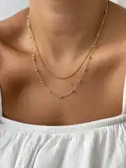 14K Xuping Seri Tek Kilitte Çift Zincir Kolye 1
