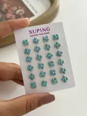 14K Xuping Seri Mavi Yonca Küpe 2