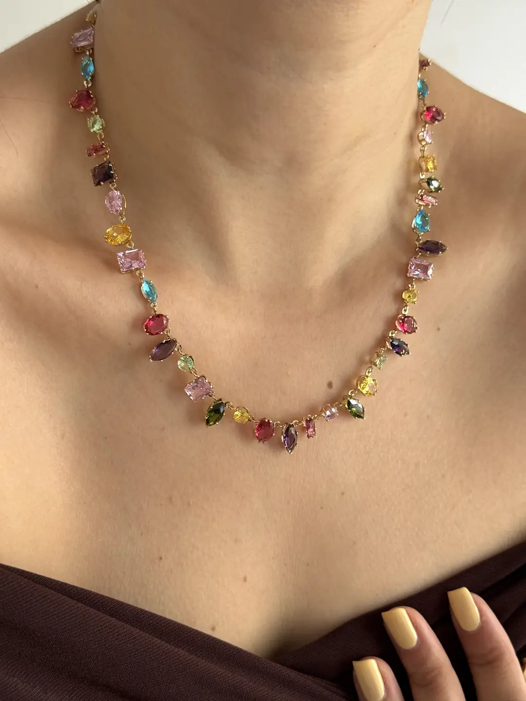14K Altın Kaplama Swarovski Model Renkli Kolye
