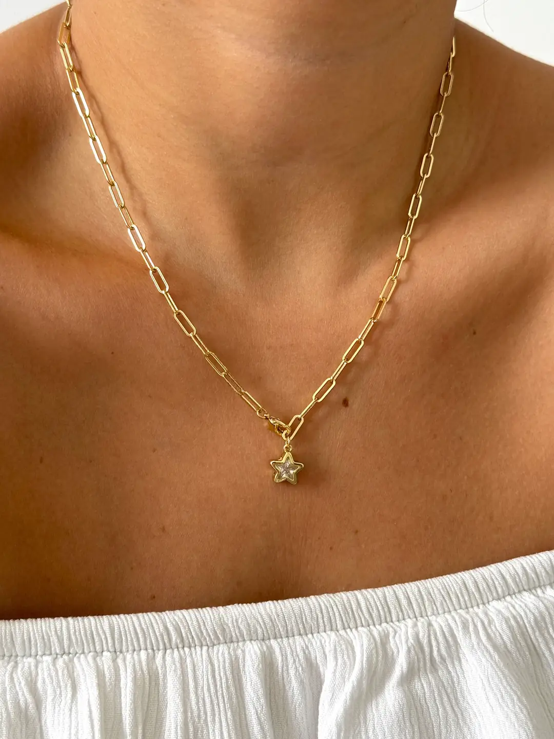 14K Xuping Seri Yıldız Charmlı Ataç Kolye 45 Cm
