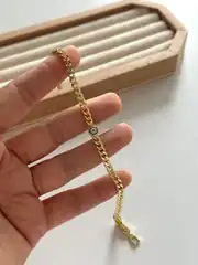 14K Altın Kaplama Gurmet Zincirli Nazar Bileklik  2
