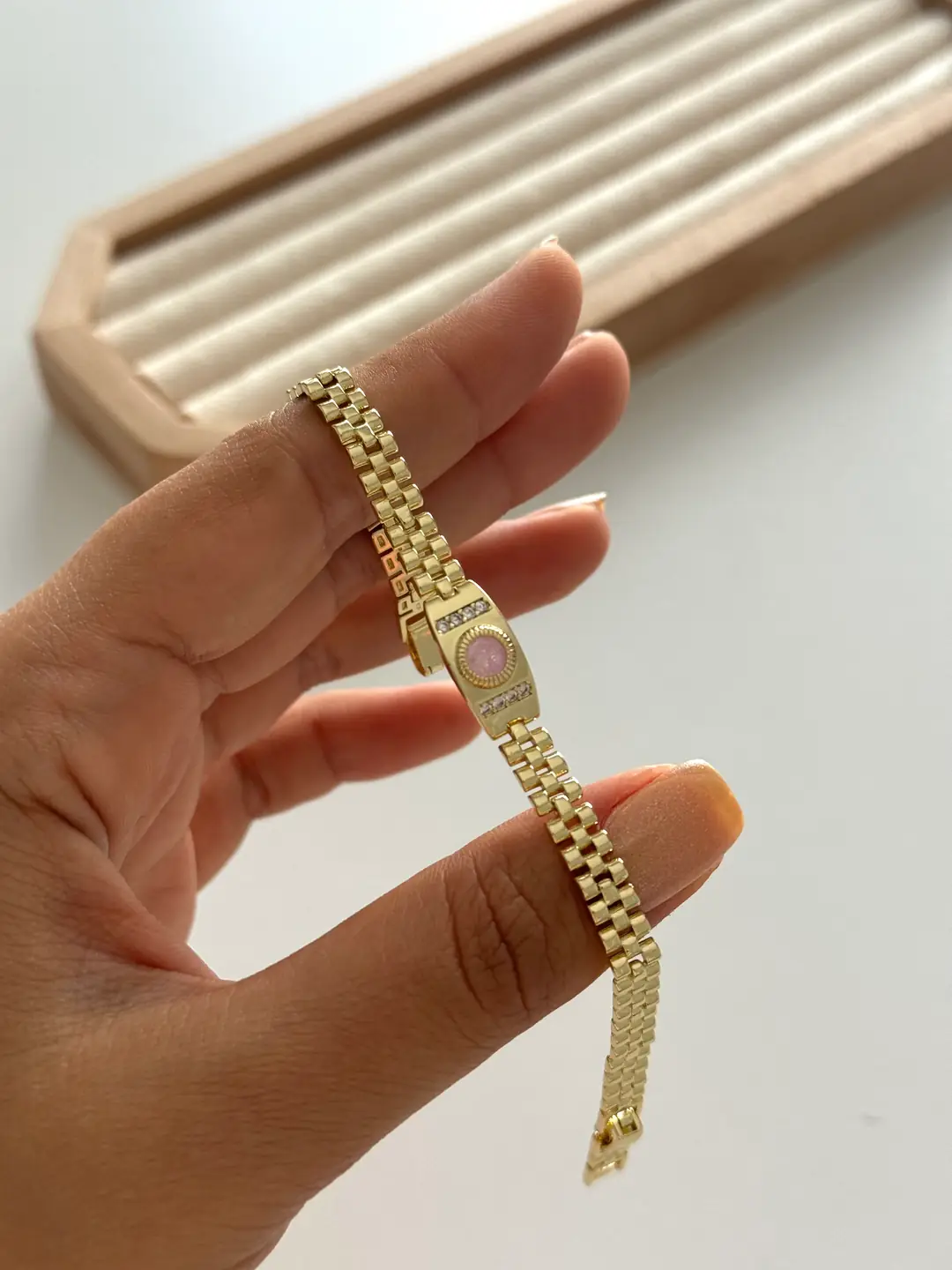 14k altın kaplama pudra taşlı vintage bileklik 