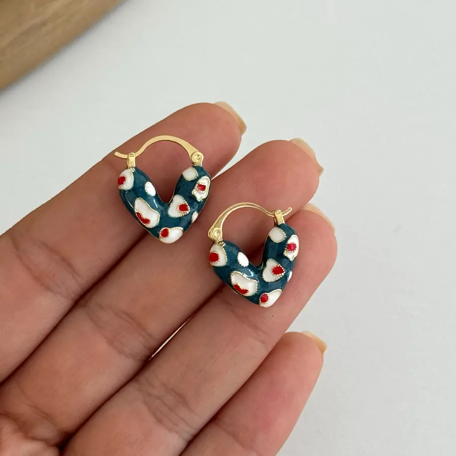 14K Altın Kaplama Mineli Kalp Küpe 2 Cm