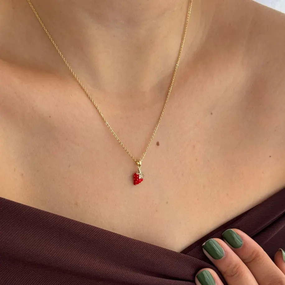 14K Xuping Seri Minimal Çilek Kolye 45+5Cm