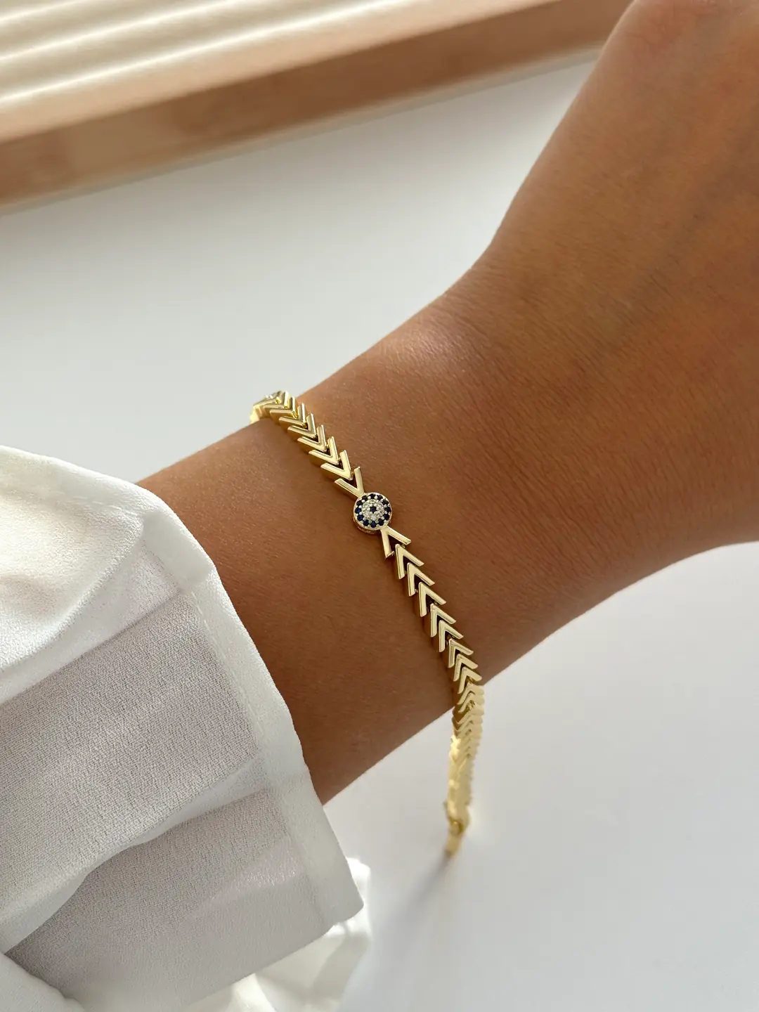 14k altın kaplama minimal nazarlı bileklik 