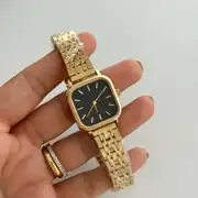 Çelik Kordonlu Siyah Kadranlı Gold Saat 1