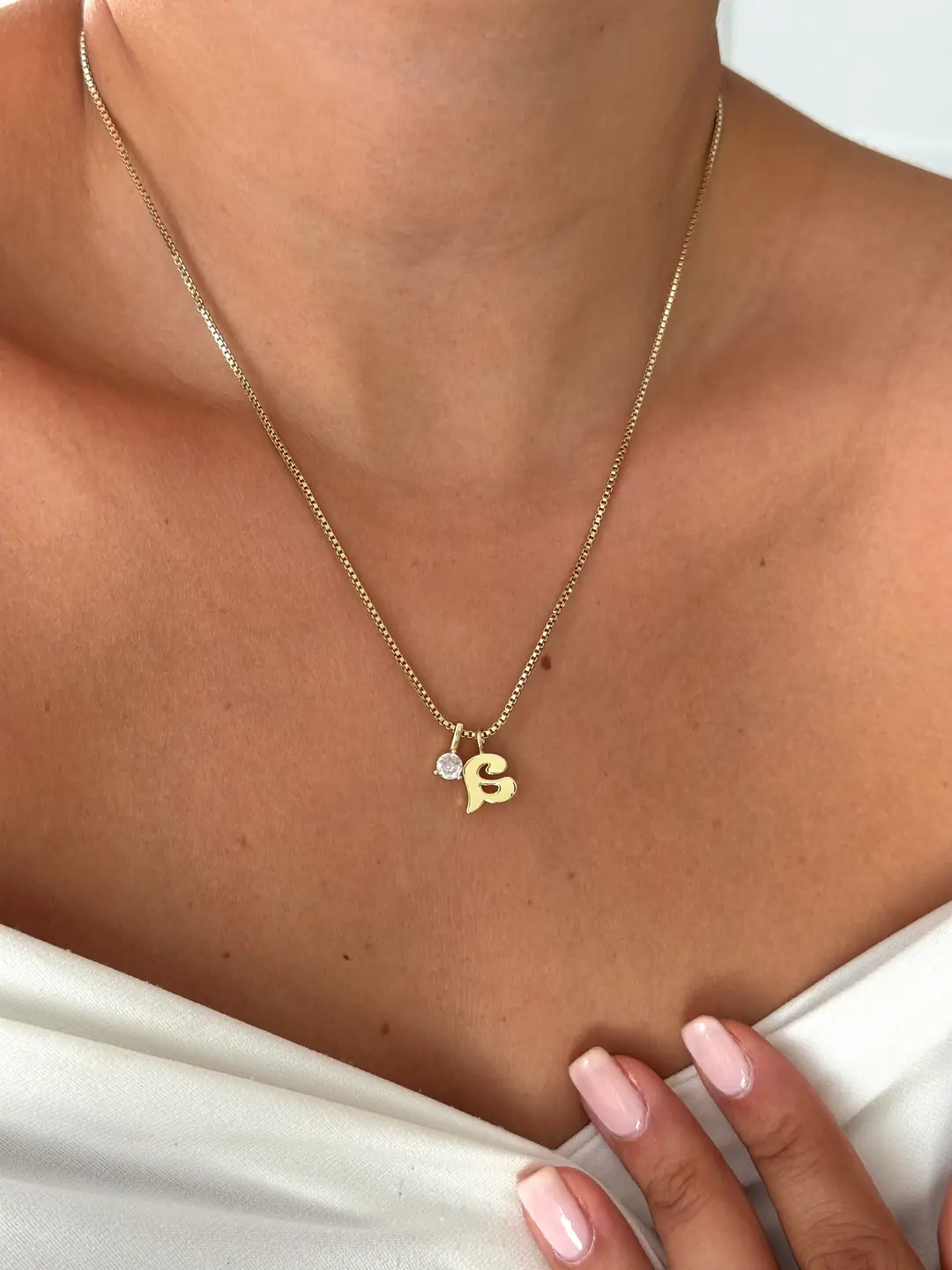 14K Altın Kaplama Tektaş Ve Harf Uçlu Minimal Kolye