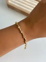 14K Altın Taşlı Kare Bileklik 2