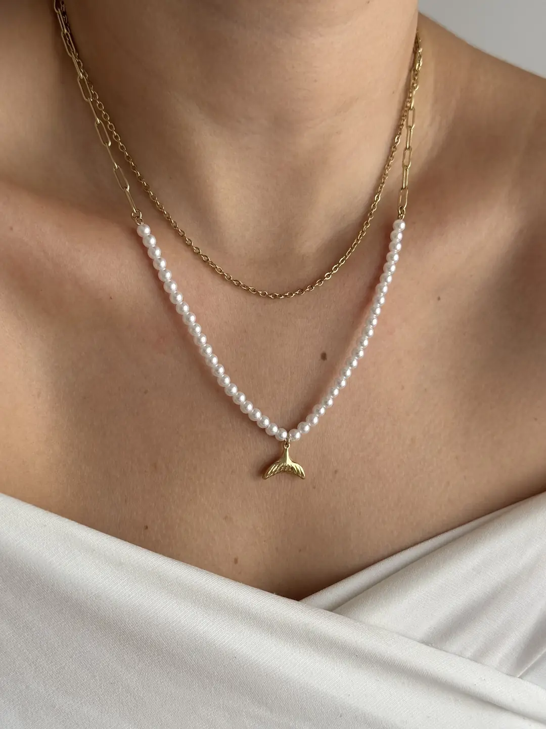 14K Xuping Seri İkili İnci Kolye