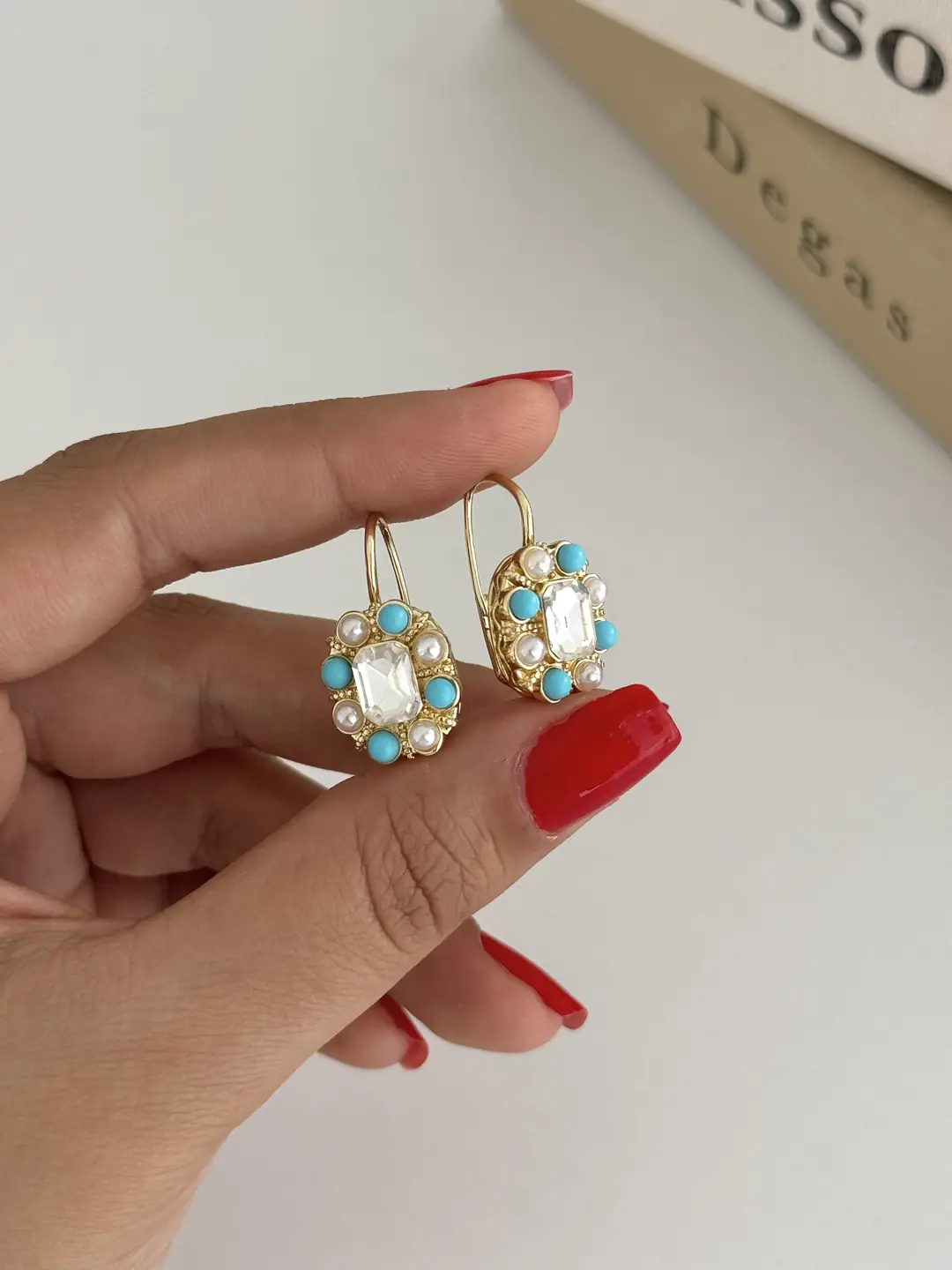 14K Altın Kaplama Turkuaz Küpe Seri-1