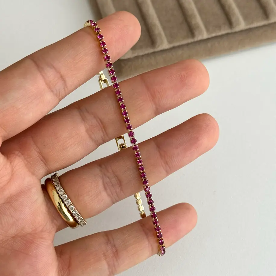 14K Xuping Seri İnce Su Yolu Bileklik Fuşya