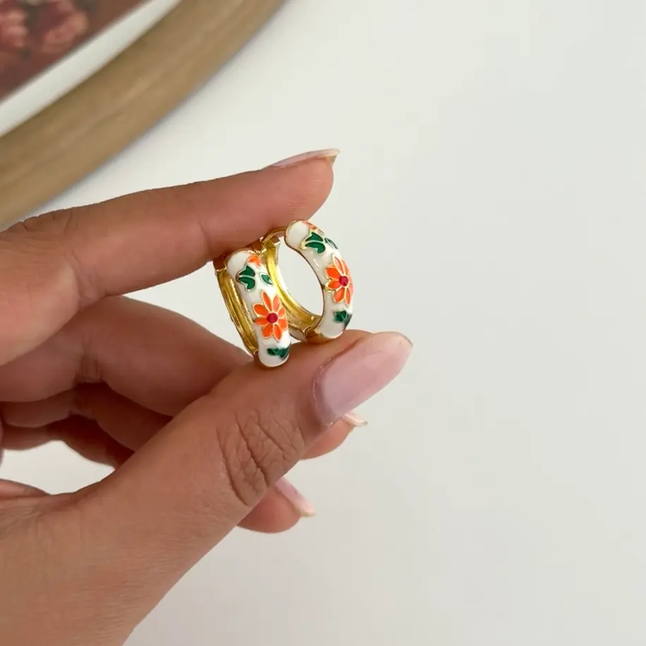 14K Altın Kaplama Mineli Halka Küpe 2 Cm